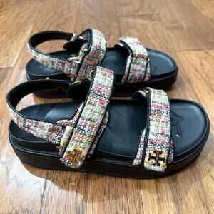 TORY BURCH Kira Sport Pink Tweed Strap Sandals Women's Size 10M EUC $350